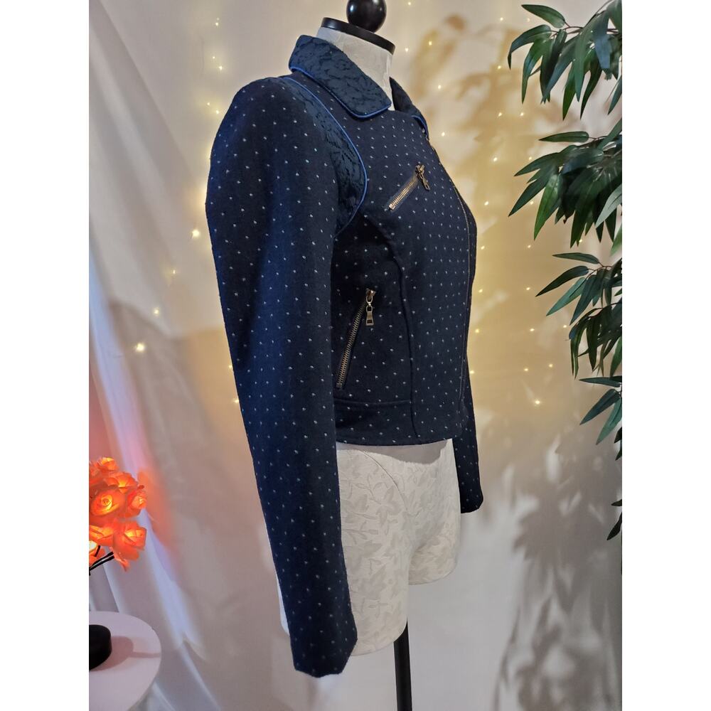 Flying Tomato Girl Next Door Lace Wool Polka Dot Short Moto Jacket Womens Size S - Picture 5 of 13